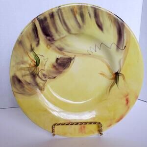 Pottery Barn SAUSALITO BOWL Mexico Yellow Abstract Flower Large Rim 10 1/8”